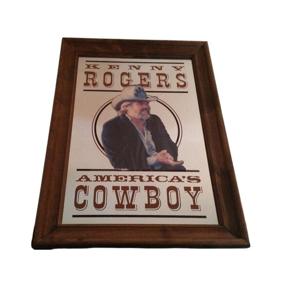 Vintage 1980s Kenny Rogers Americas Cowboy Framed Wall Mirror Sign Bar Mancave - Picture 3 of 8